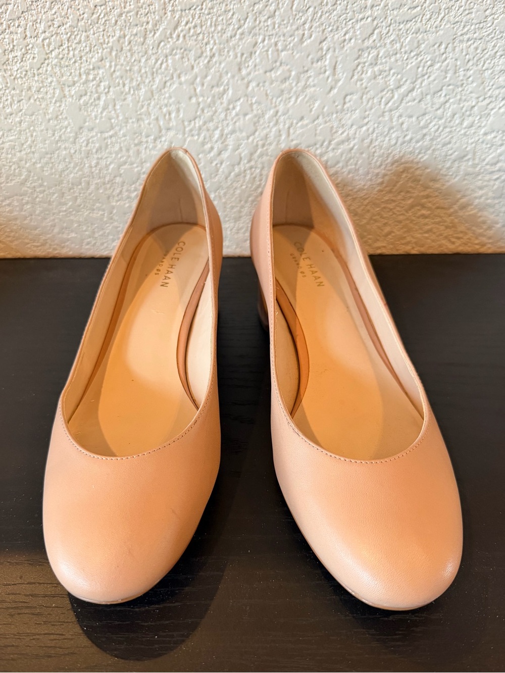 Cole Haan Nude Leather Shayla Block Heel Pumps